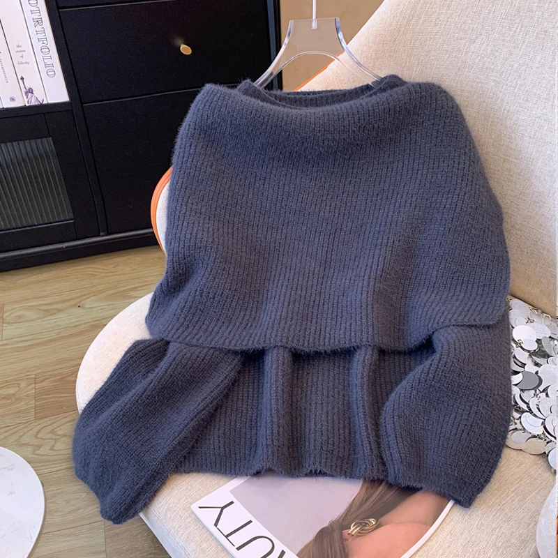 SuperAen Korean Style Autumn and Winter New Thick Wool Pullover Fashion Sweater High Waist Loose Knitting Shawl Two-piece Sets