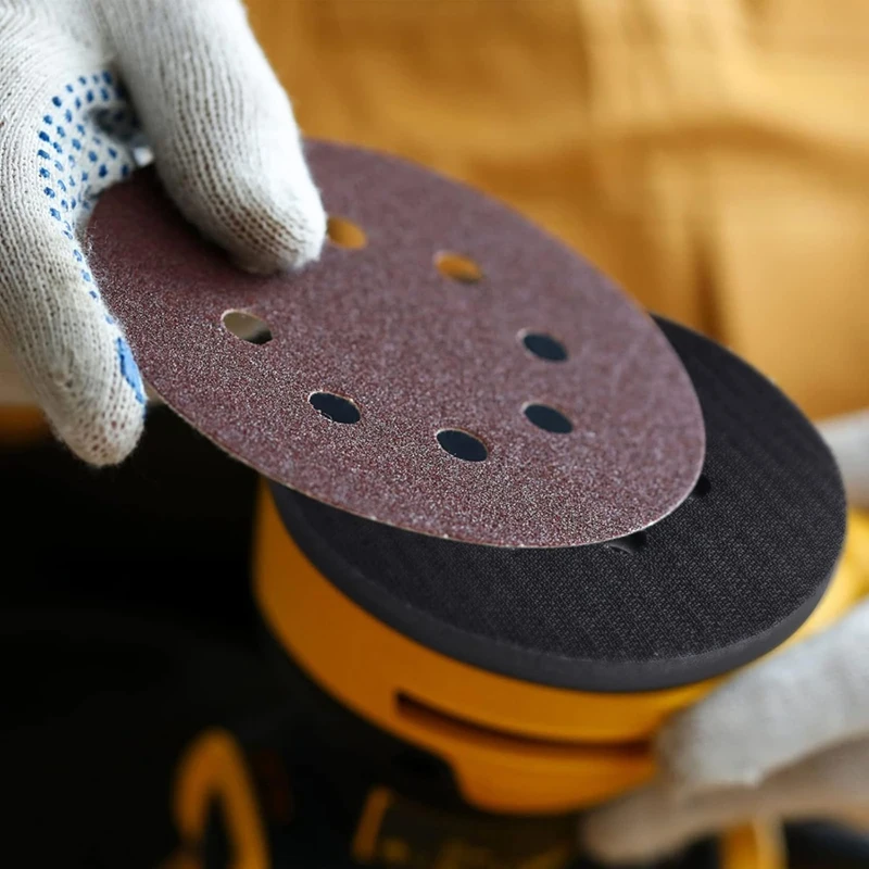 LJL-10 Pcs Soft Density Interface Pads 5Inch 8 Holes Hook And Loop Sponge Cushion Buffer Backing Pad Sanding Interface Pad