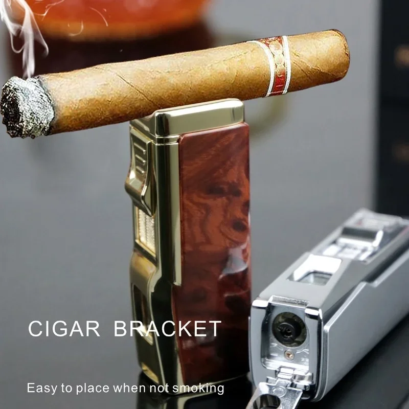 

4-пожарная прямая мощная зажигалка из сплава, видимые окна + нож для сигар, портативный ветрозащитный надувной