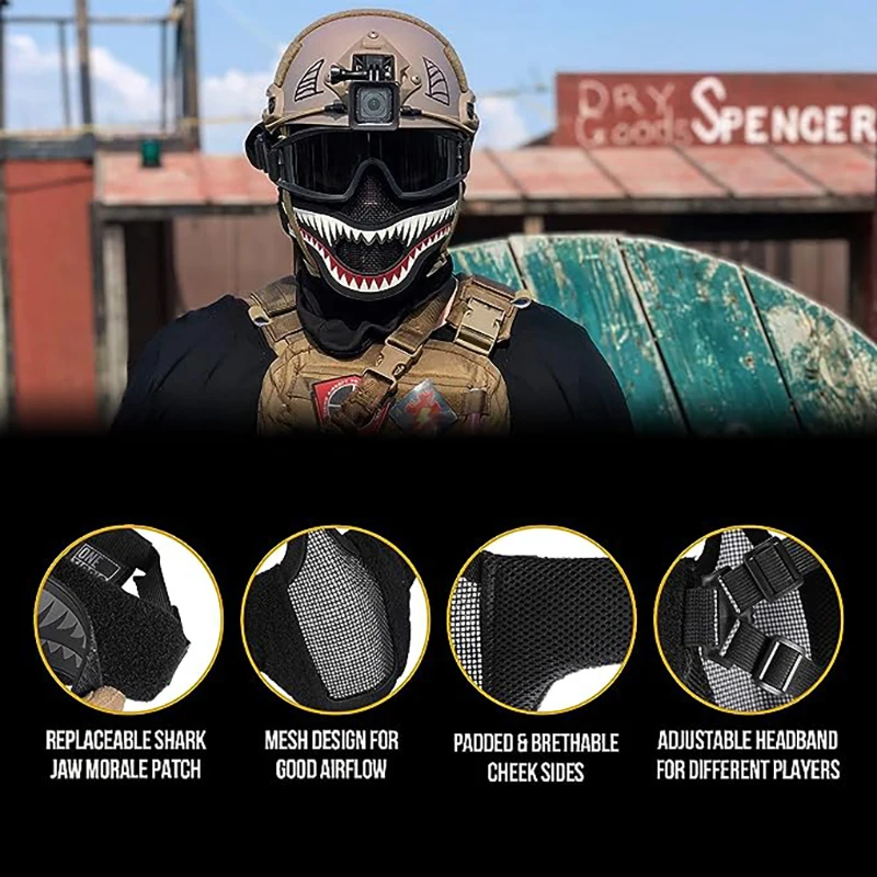 OneTigris Tactical Foldable Mesh Mask XStorm Airsoft Mask & Patch Combo for Airsoft Paintball With Adjustable Elastic Belt Strap