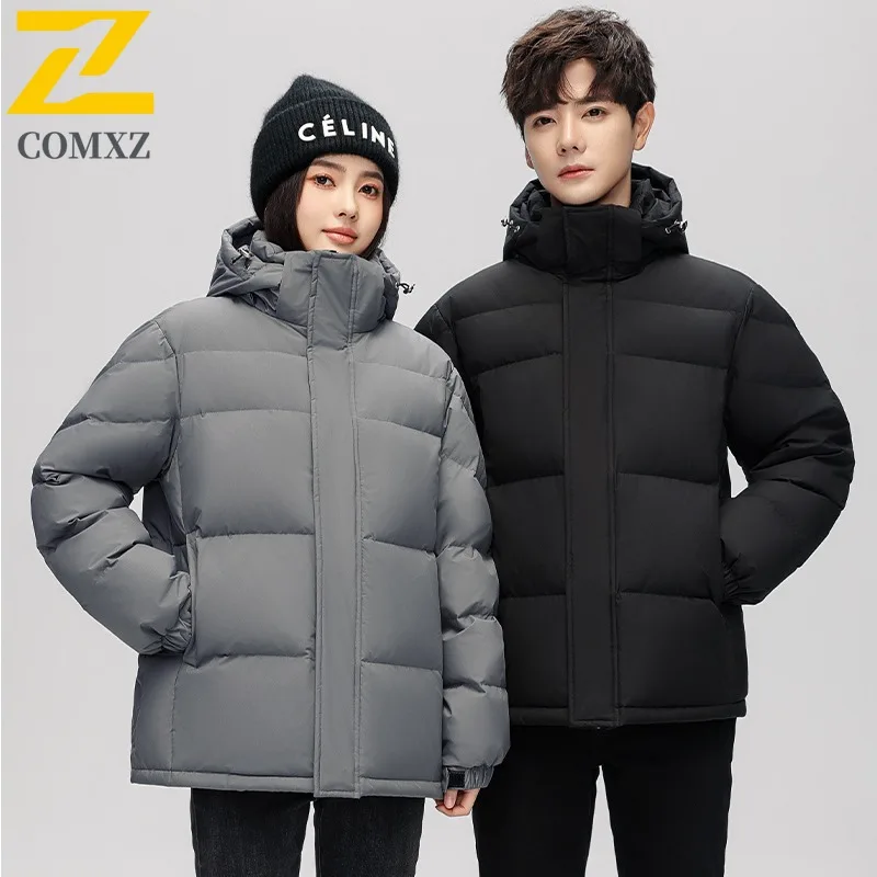

COMXZ Мужская зимняя куртка, однотонная, толстая, теплая, модное пальто-паркер с воротником-стойкой, 2025 лыжная уличная стеганая куртка, повседневная одежда