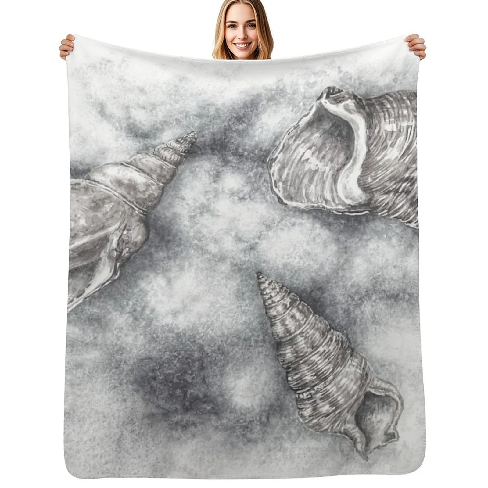 Three shells living together in monochrome harmony. Throw Blanket Bed Fashionable halloween for sofa Sofas Large Blankets