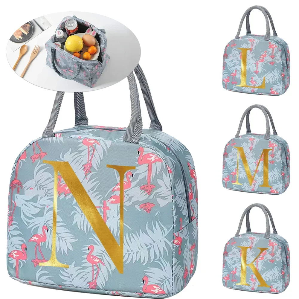 Cartoon Animal Insulated Lunch Bag Kids Flamingo Tote Bag Organizer Outdoor Picnic Lertter Series Printing