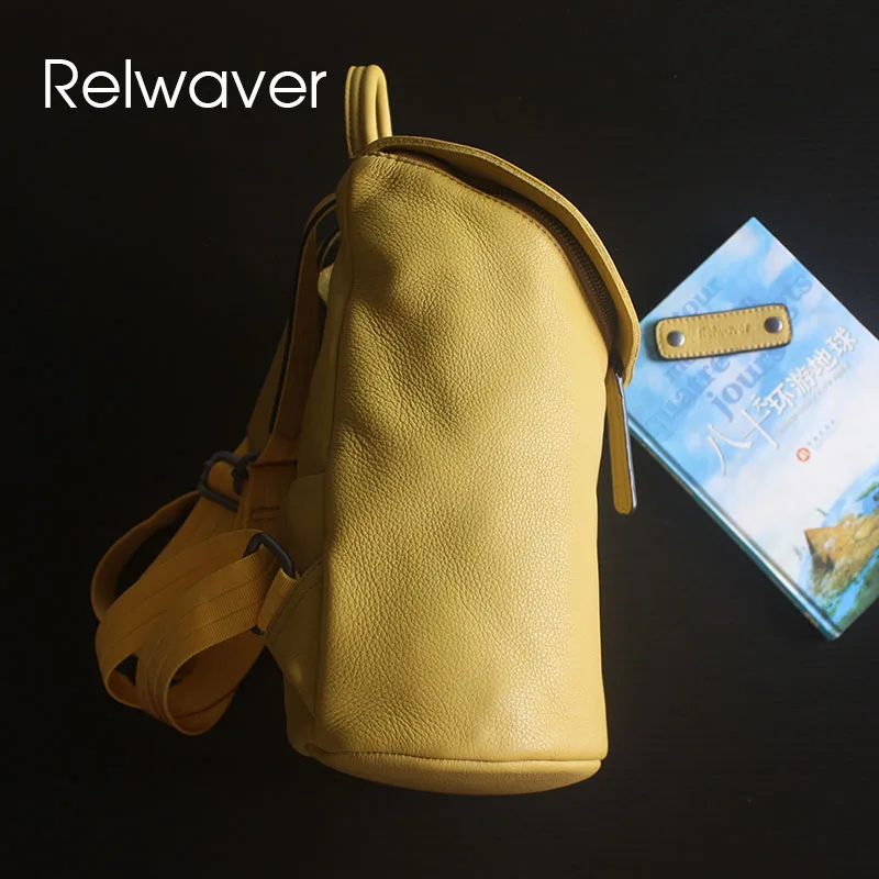 Relwaver SR-Sac d'École en Cuir de Vache group pour Femme, Naturel, Jaune, Noir, Décontracté, Couverture de Seau Souple