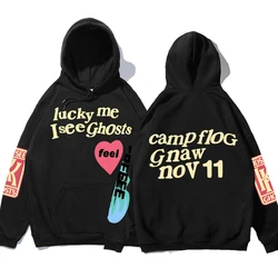 Graffiti Letter Printed Loose Hooded Kanye Sweatshirts Men Oversized Fleece Luck Me I See Ghosts Hoodie Unisex Pullover Hoody