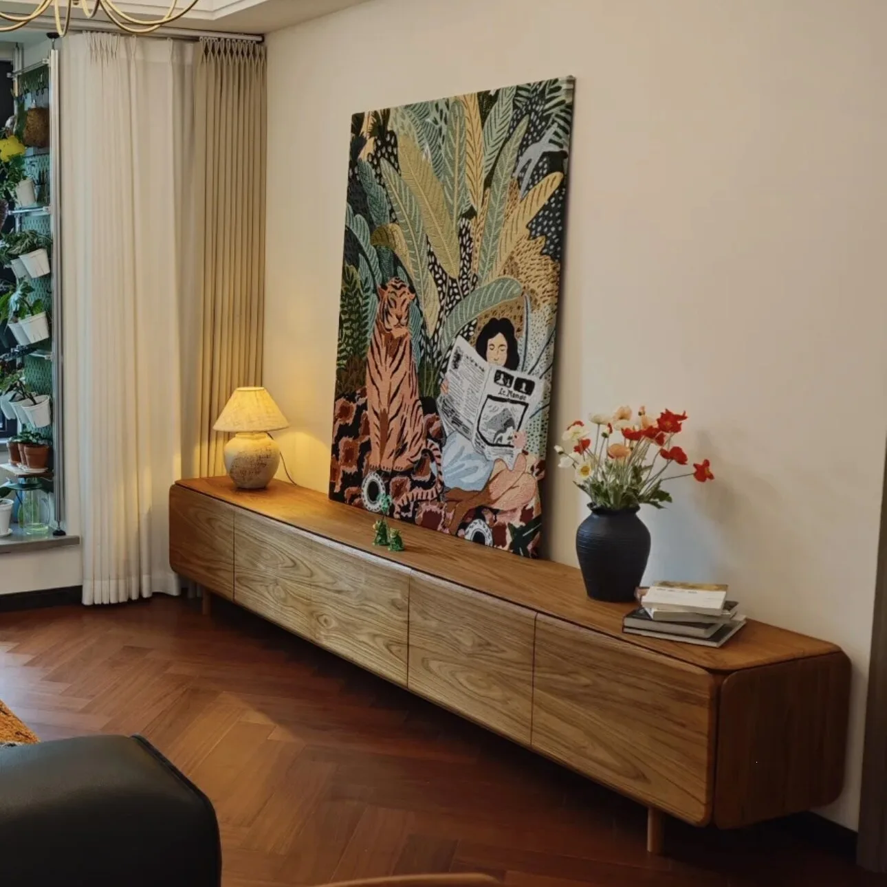 Teak TV Cabinet Solid Wood Floor Cabinet Living Room Household Modern Simple Small Unit Solid Wood TV