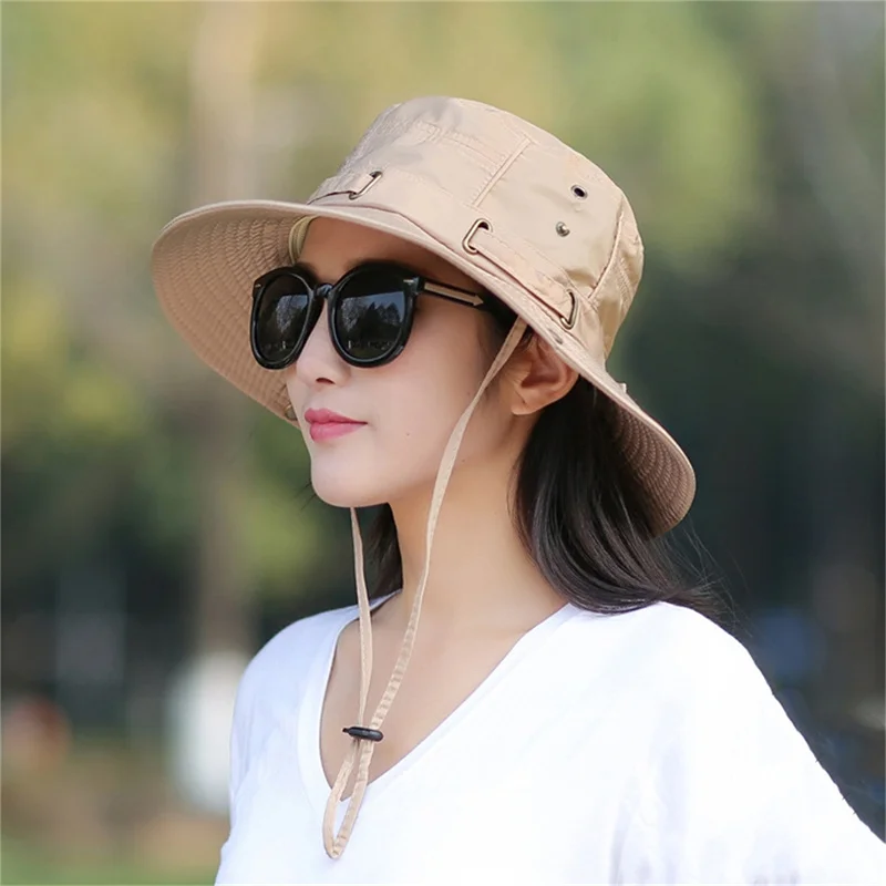 

Fishing Hat Sun UV Protection Sun Hat Bucket Summer Men Women Large Wide Brim Hiking Outdoor Hats With Chain Strap