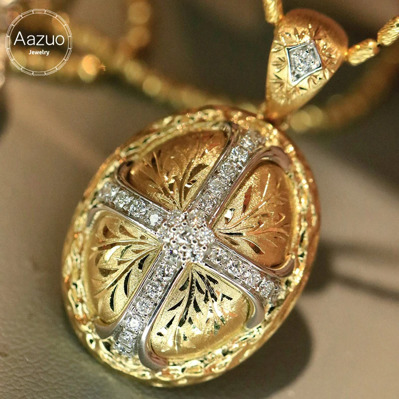 

Ювелирные изделия класса люкс Aazuo, 18-каратное желтое цельное золото, натуральные бриллианты, кулон в форме креста без цепочки, подарок для женщин, для торжественных мероприятий