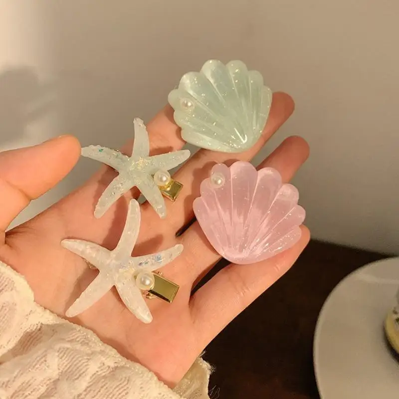 2PCS Elegant Starfish Star Shell Hair Clips Cute Hairpin Duckbill Clip For Ladies Summer Beach Holiday Party Hair Accessories