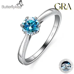 Butterflykiss Real 0.5/1 Carat 6.5mm Moissanite Wedding Ring For Women 925 Sterling Silver Band Diamond Engagement Fine Jewelry