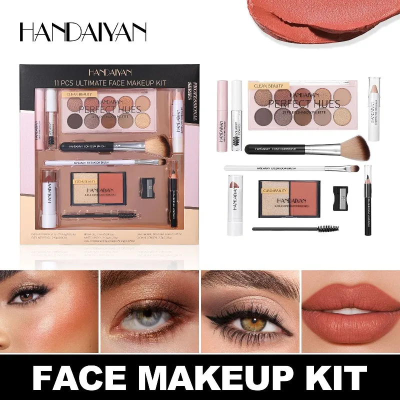 Complete Make-up Collectie 11 Stuks Lipgloss Oogschaduw Mascara Set Reisvriendelijke Case met Gereedschap Perfect voor Geschenken Make-up Kit