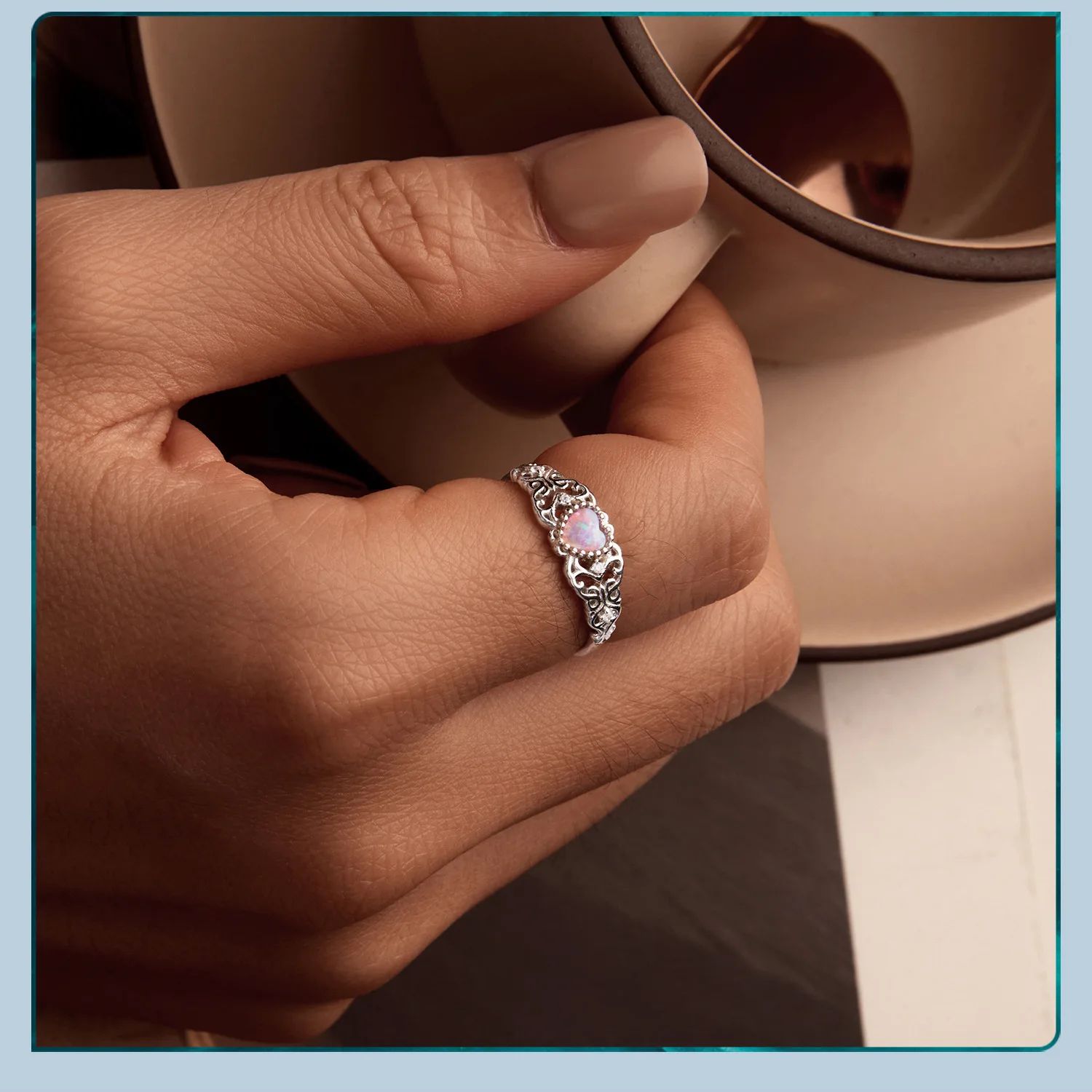 

Fashion Jewelry Natural Opal Luxury Ring For Women Fashion Jewelry Dainty 925 Sterling Silver Heart Rings