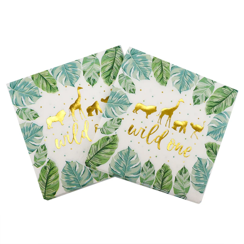 20 Stück Wild One Palmblätter Tierservietten Dschungel Safari Geburtstag Party Dekoration Tropical Hawaii Mottoparty Dekoration Taschentuch – Detail 4