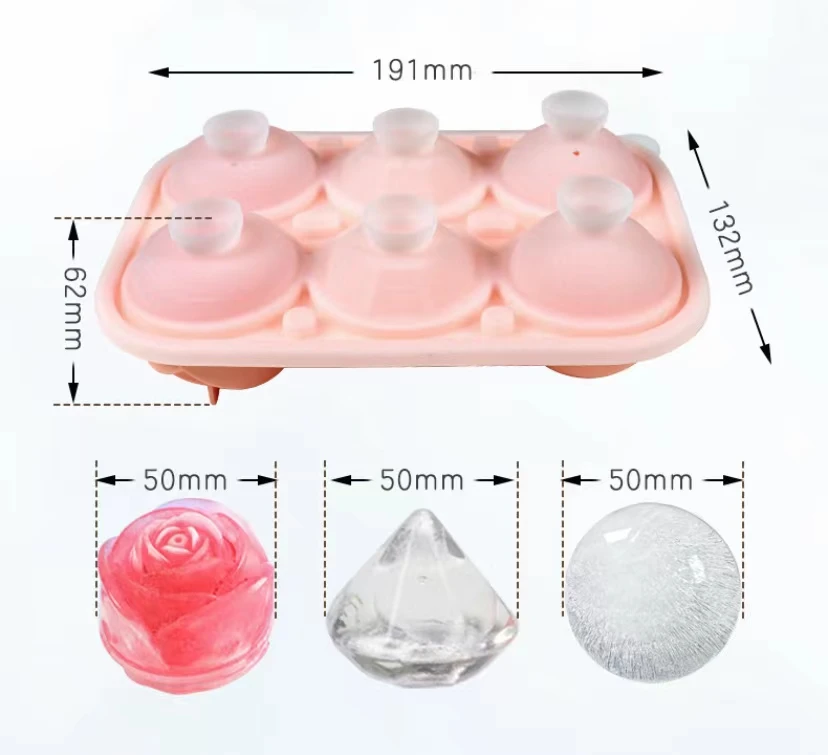 Ice hockey mold diamond rose shape three types ice mold six-compartment green kitchen supplies