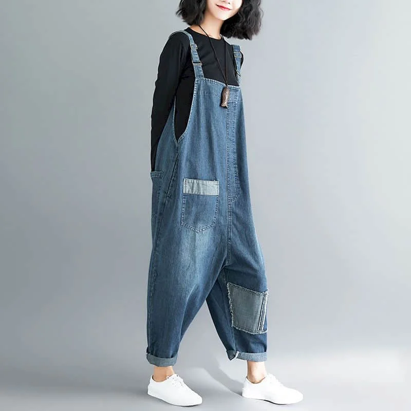 Denim Jumpsuits for Women Korean Style Vintage Playsuits Casual Loose Trousers Oversized High Waist Overalls for Women Clothes