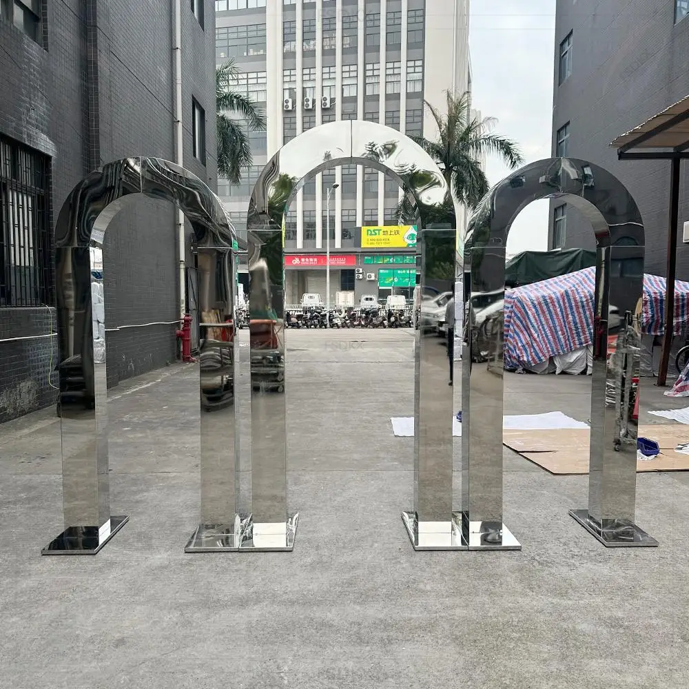 Customized Shiny Modern Wedding Arches Stainless Steel Background Circular Arches Outdoor Wedding Stage Flower Arches
