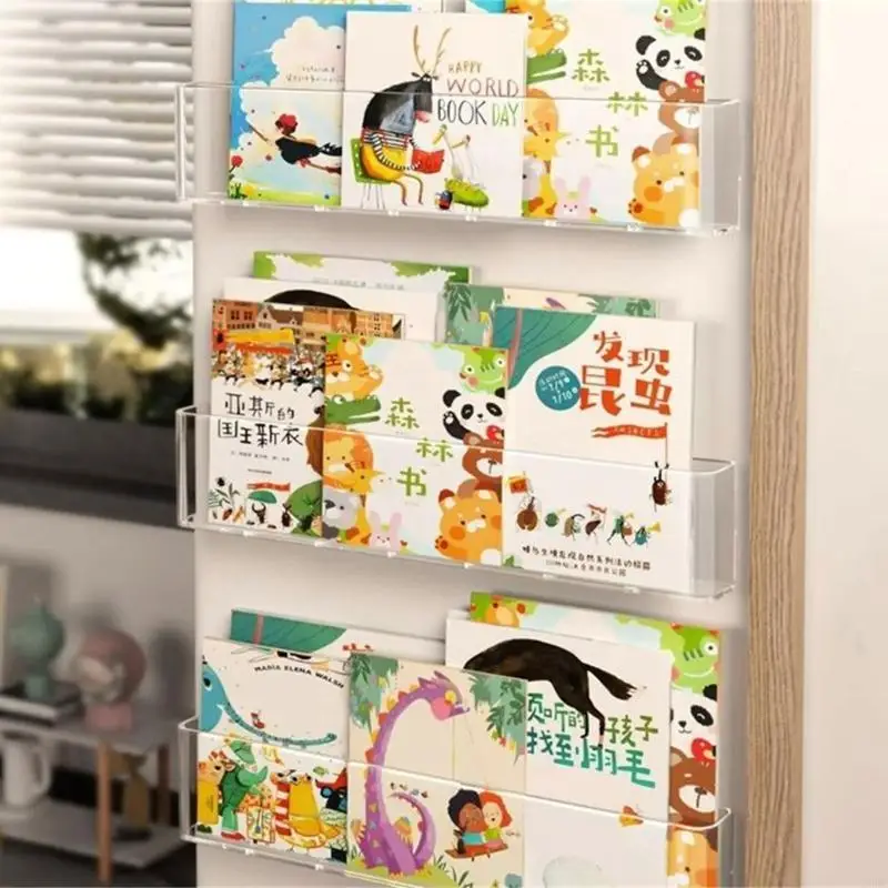 Stylish Acrylic Wall Mounted Bookshelf Compact Acrylic Door Mount Bookshelf Space Saving Magazine Storage Stand Holder