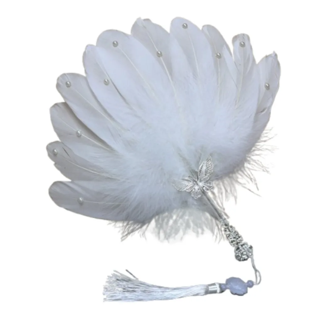 

Fairy Exquisite Pearl Feather Fan Handmade Cosplay Peacock Feather Fan Colorful Creative Decorative Craft Fan for Wedding Party