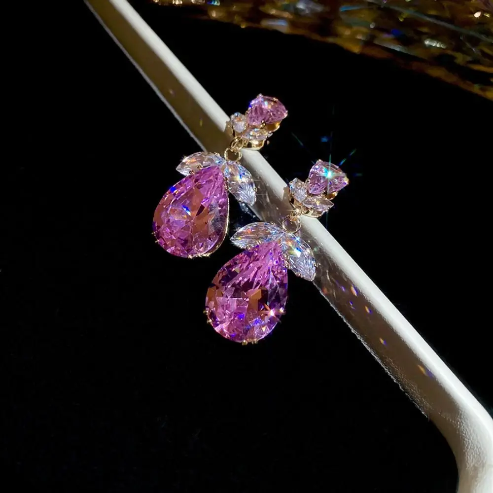 

3Pcs Waterdrop Zircon Crystal Necklace Earrings Set Colorful Light Luxury Rhinestone Jewelry Set Party Delicate