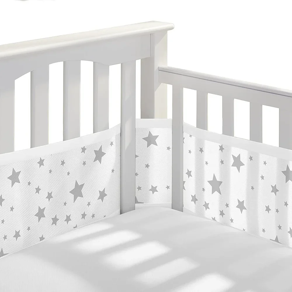 Baby Breathable mesh bed liner fits 4 panel crib sandwich breathable bed around baby fence