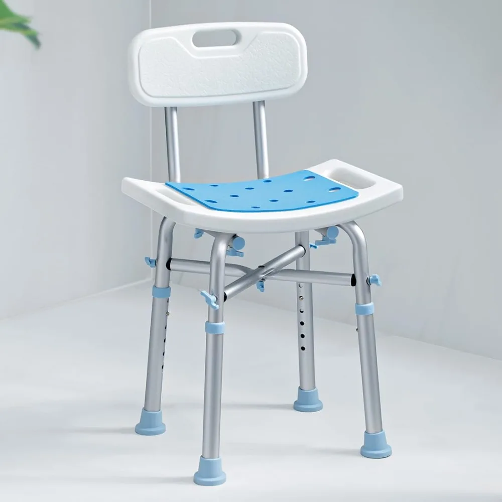 

Heavy Duty Shower Chair with Back 500lb, EVA Padded Bath Seat with Height Adjustable Tube- Anti-Slip Shower Bench Bathtub Stool