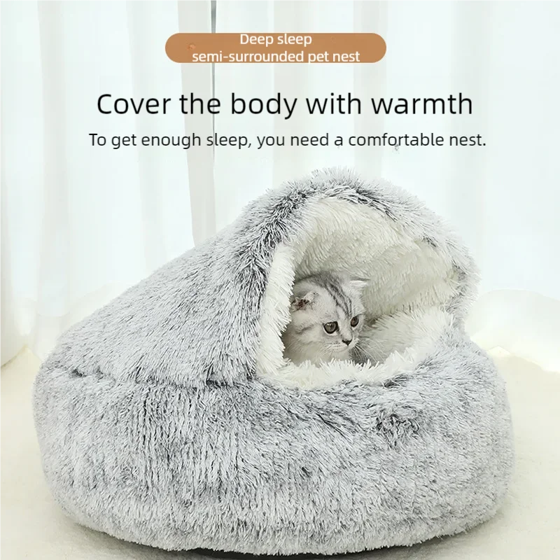 

Winter Warm Shell Semi-Enclosed Cat Nest Pet Cat Bed Semi-Surrounded Dog Bed Closed Cat Nest