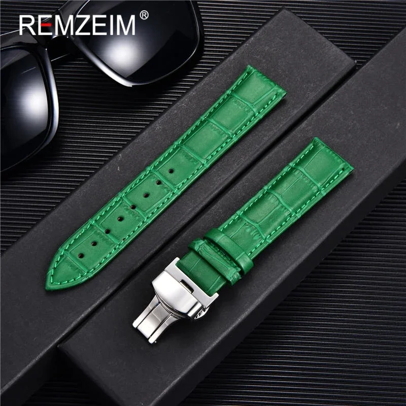 18Mm 20Mm 22Mm 24Mm Hoge Kwaliteit Bamboe Patroon Band Vlinder Gesp Business Casual Horlogeband Horloge Accessoires groen