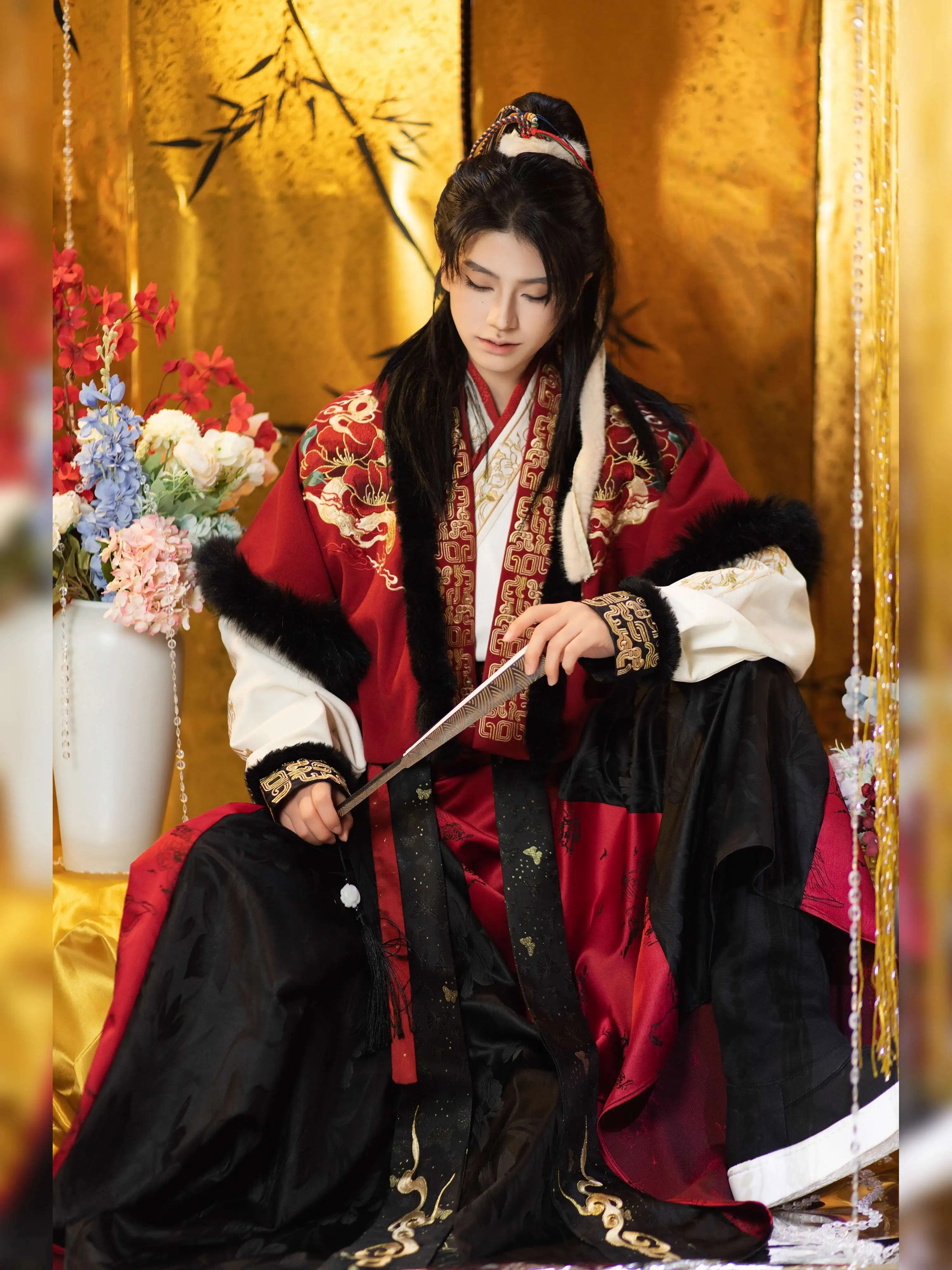 Cols croisés jupe cassée haut en laine Cos Cosplay robe traditionnelle chinoise serpent nouveau système Hanfu Tang rouge noir Vans demi-bras