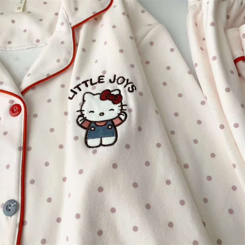 Hello Kitty Women's Pajamas, Velvet Cute Cartoon Set, Warm and Comfortable Woolen Pajamas, Two Piece High Quality Home Clothes