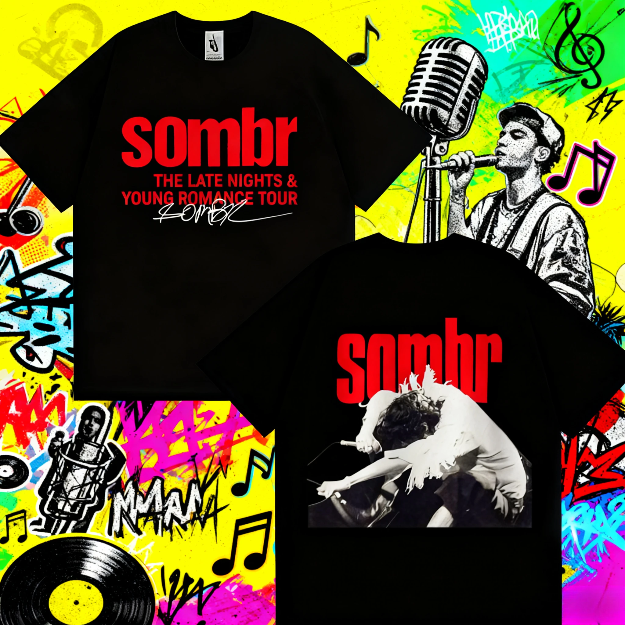 

2025-26 Summer Sombr Harajuku Graphic Tour Fashion T-shirt Summer Collar Aesthetics Print 100% Pure Cotton Loose Casual T-shirt