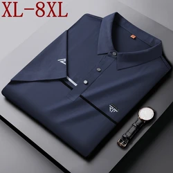 Camisa transpirable de seda de hielo para hombre, Polo de lujo de alta gama, informal, suelto, 8XL, 7XL, 6XL, novedad de verano, 2024