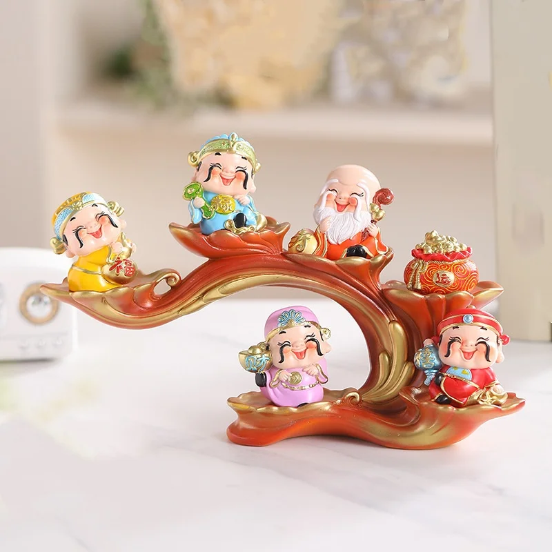 

Креативная статуя Five Blessings God of Wealth, фэн-шуй, настольное украшение для офиса и гостиной, счастливый домашний декор, подарок