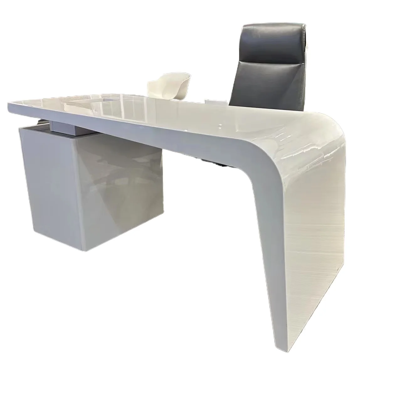 Modern high-end luxury executive office furniture L-shaped supervisor desk with side cabinet white desk