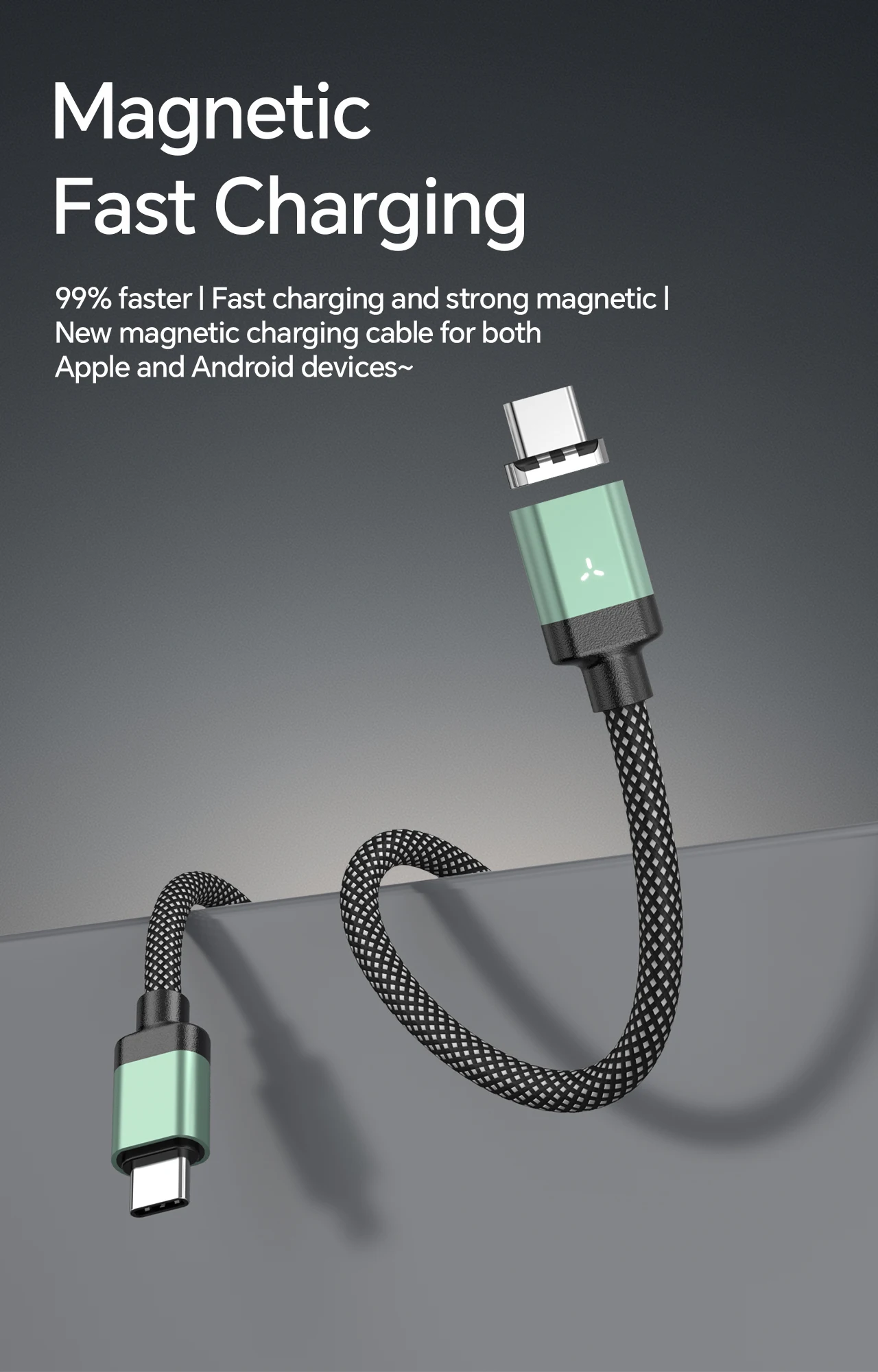 Magnetic USB C Charging Cable 1.2M 100W Type C to Type C Cables Nylon Braided Data Transfer Fast Charging Cord