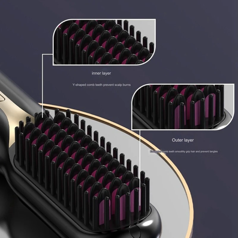 Cordless Hair Straightener Hot Heating Comb Professional Electric Brush For Hair Smoothing Iron Negative Ion Hair Care
