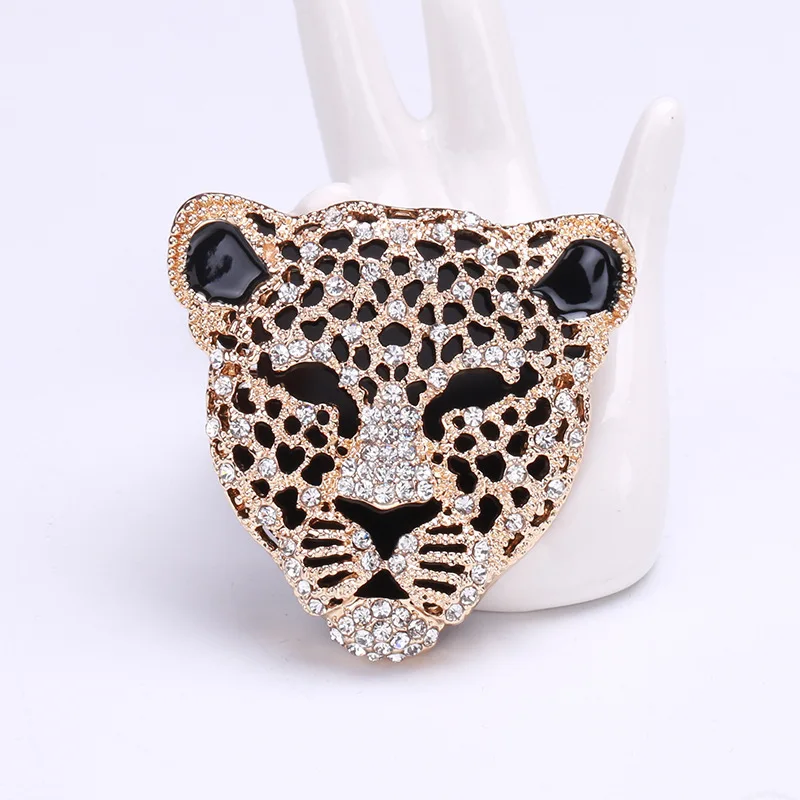 

Full Rhinestone Panther Head Brooch Retro Hollow Men's Suit Animal Corsage Women Sweater Pin Brooches