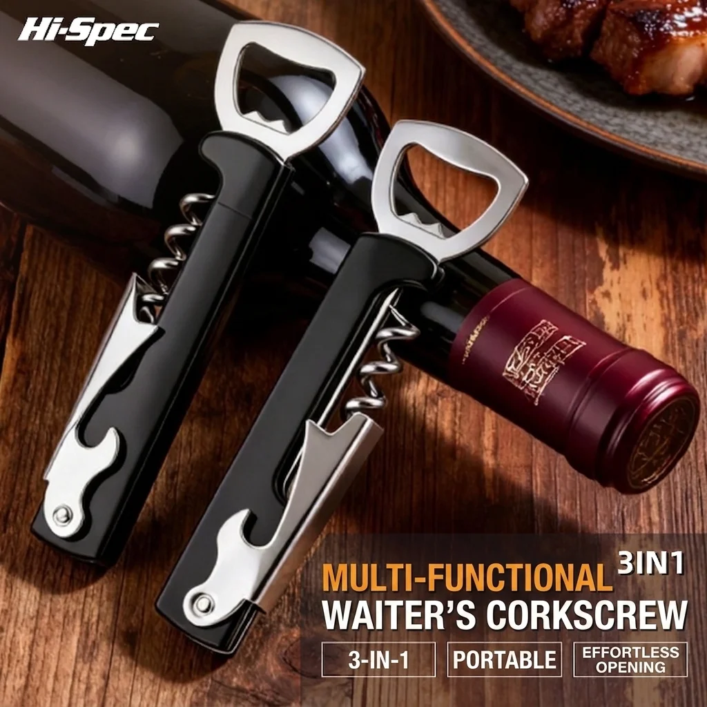 3-in-1 Waiter's Corkscrew Wine Opener Multifunction Bottle Opener Foil Cutter and Bottle Opener for Wine Bar Kitchen Home Use
