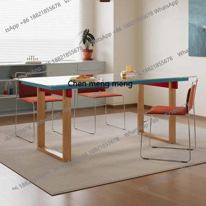 طاولة طعام من الزجاج المقسى للاستخدام المنزلي، طاولة طعام مطابقة الألوان، شقة صغيرة مستطيلة شفافة مكتب H #2
