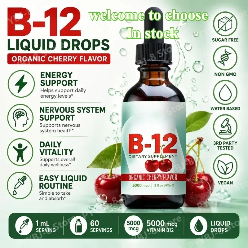 Vitamin B12 Liquid Drops Sublingual Take Cherry Flavor — 5000mcg Methylcobalamin Support  Immune Function & Metabolism Health