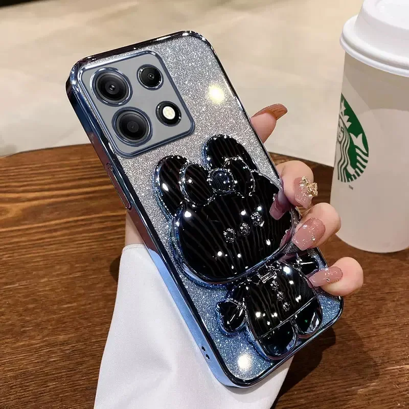 Rabbit Makeup Mirror Holder Phone Case for Infinix Note 40 30 20 Peo Smare 8 7 6 Hot 40 30 Zero 30 4g 5g Tecno P40 S23 A70