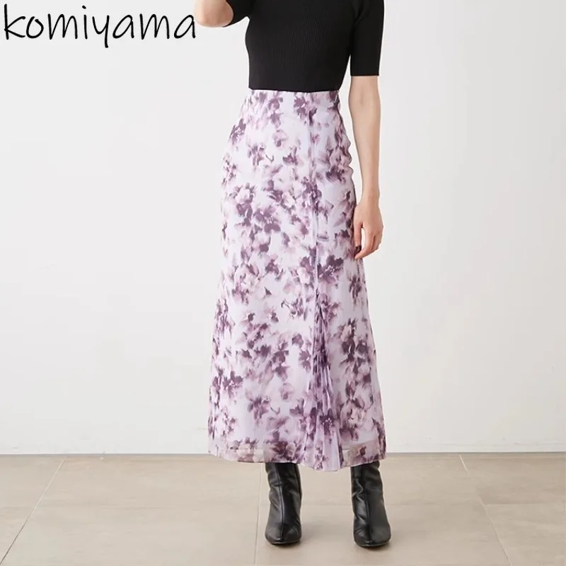 

Japanese Pleated Faldas Mujer Elegant Feminino Ink Floral Print Skirt High Waist Skirts Womens 2024 Spring New Jupe Femme