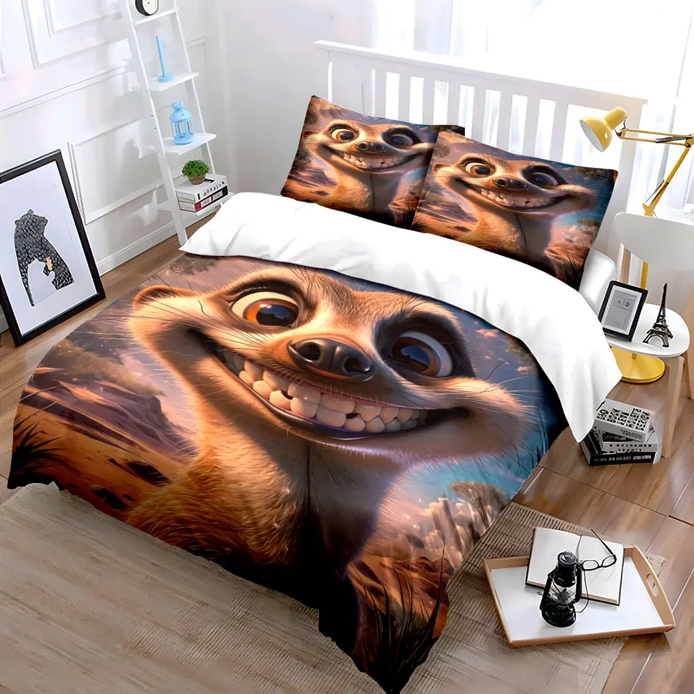 Anthropomorphic Animal in Desert Bedding Set for Kids Luxury Gift 3pcs Digital Print Comforter Set Soft Comfortable Breathable