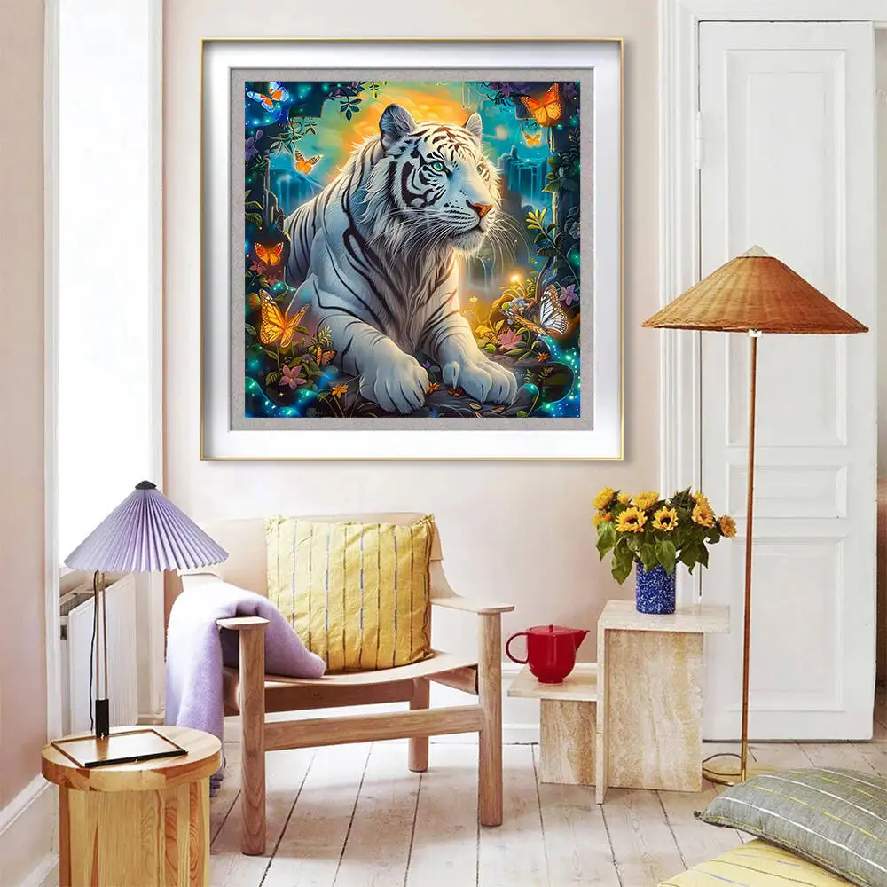 HUACAN الماس اللوحة الفنية الحرفية النمر الحيوان فراشة كامل مربع جولة الماس الفسيفساء جدار الفن الديكور #4