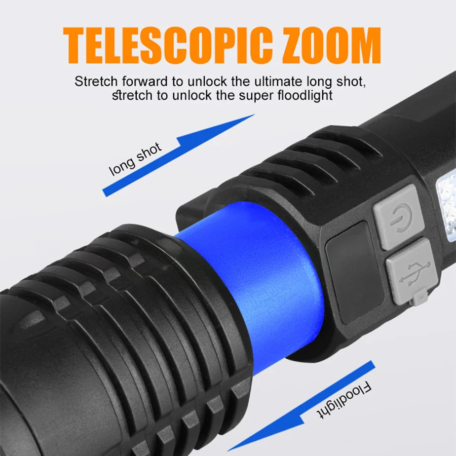 Powerful Led Flashlight Rechargeable Tactical Torch With Hammer  High Power Led  Flash Light Portable Camping Emergency Lantern