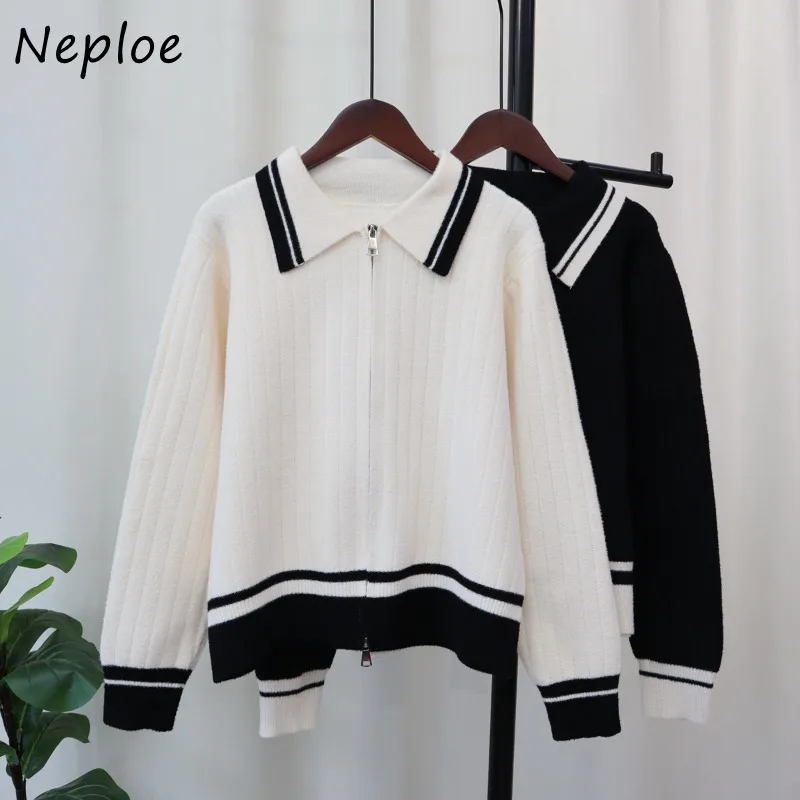 Neploe Fashion Double Zipper Knitted Cardigan 2024 Autumnnew Loose Tops Women Y2k Long Sleeve All-match Sweaters Mujer