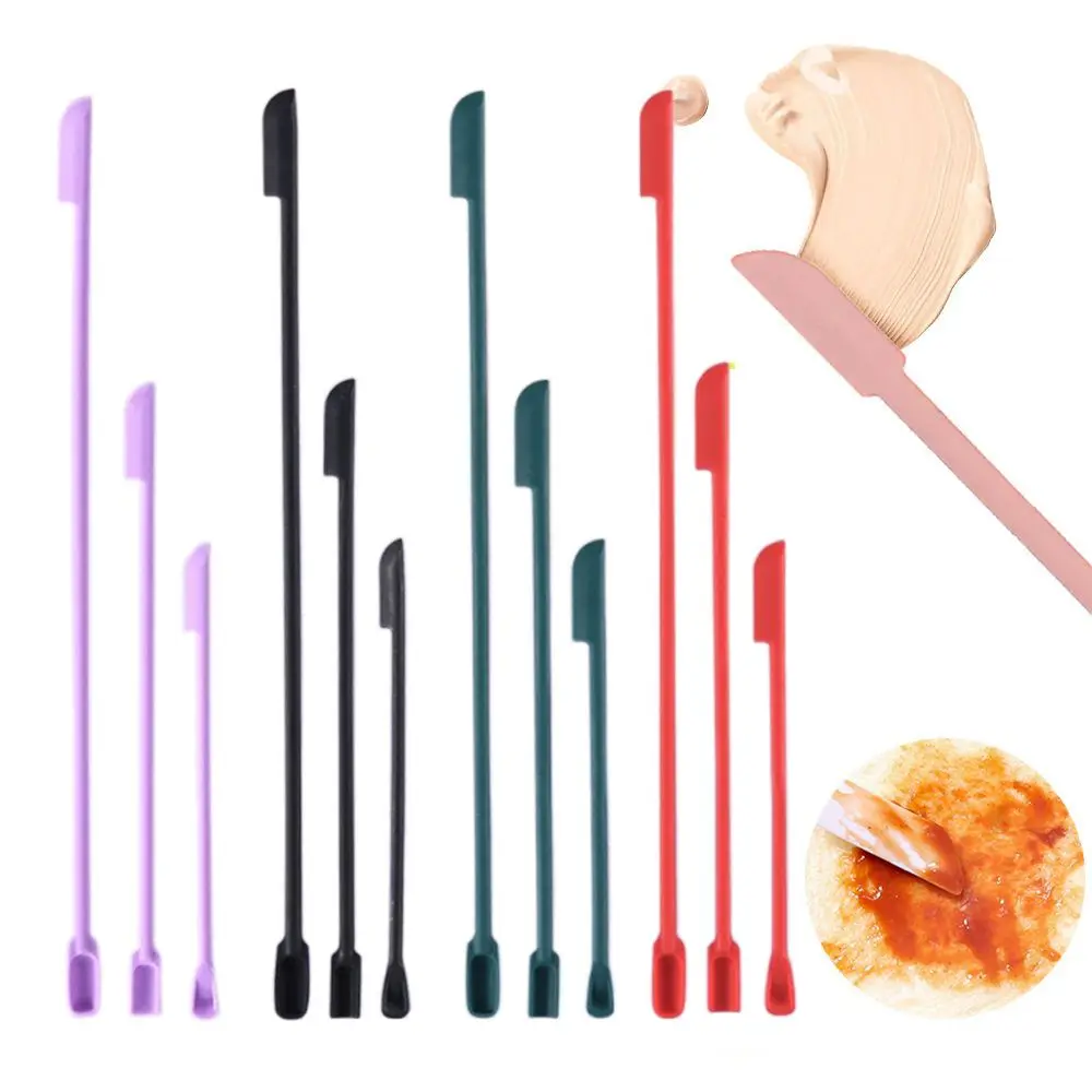 3Pcs Lengthened Silicone Scraper Double-head Cosmetic Jam Deep Bottle Scraper Mini Spatula Set