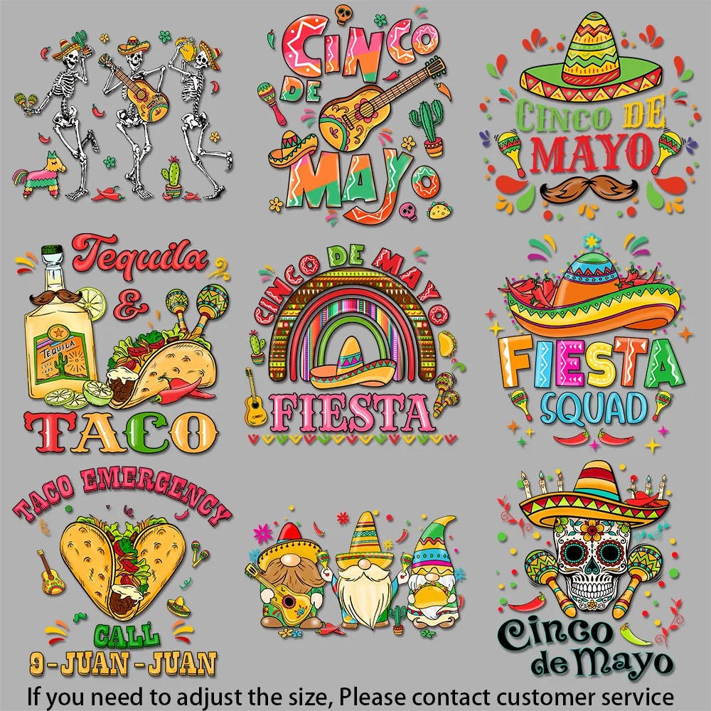 heat transfer patches for clothes Fiesta Squad Graphic Mexican Skull Design Colorful Creations Durable DIY Decoration