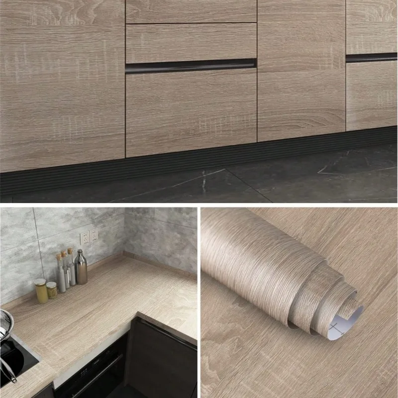 Peel and stick wood grain contact paper waterproof removable kitchen cabinet wallpaper vinyl wood contact paper wall stickers