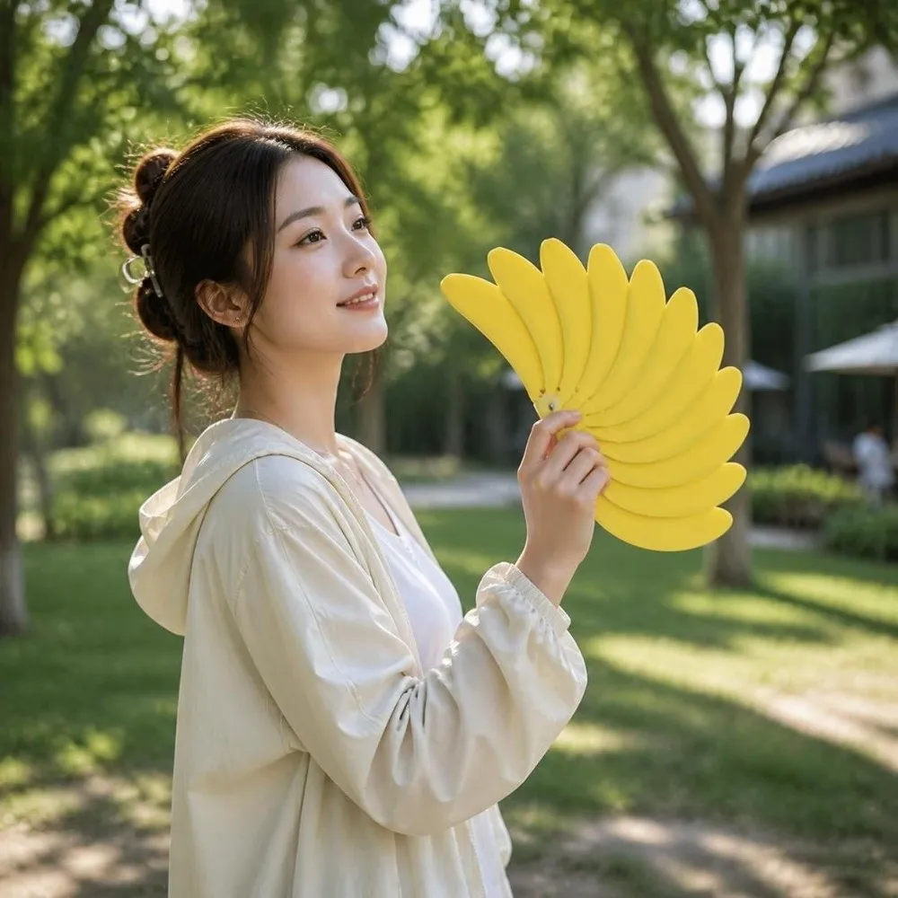 3D Printed Banana Shaped Folding Fan Plastic Handmade Art Handheld Fan Portable Artistic Decor Costume Prop Fan Summer Gift