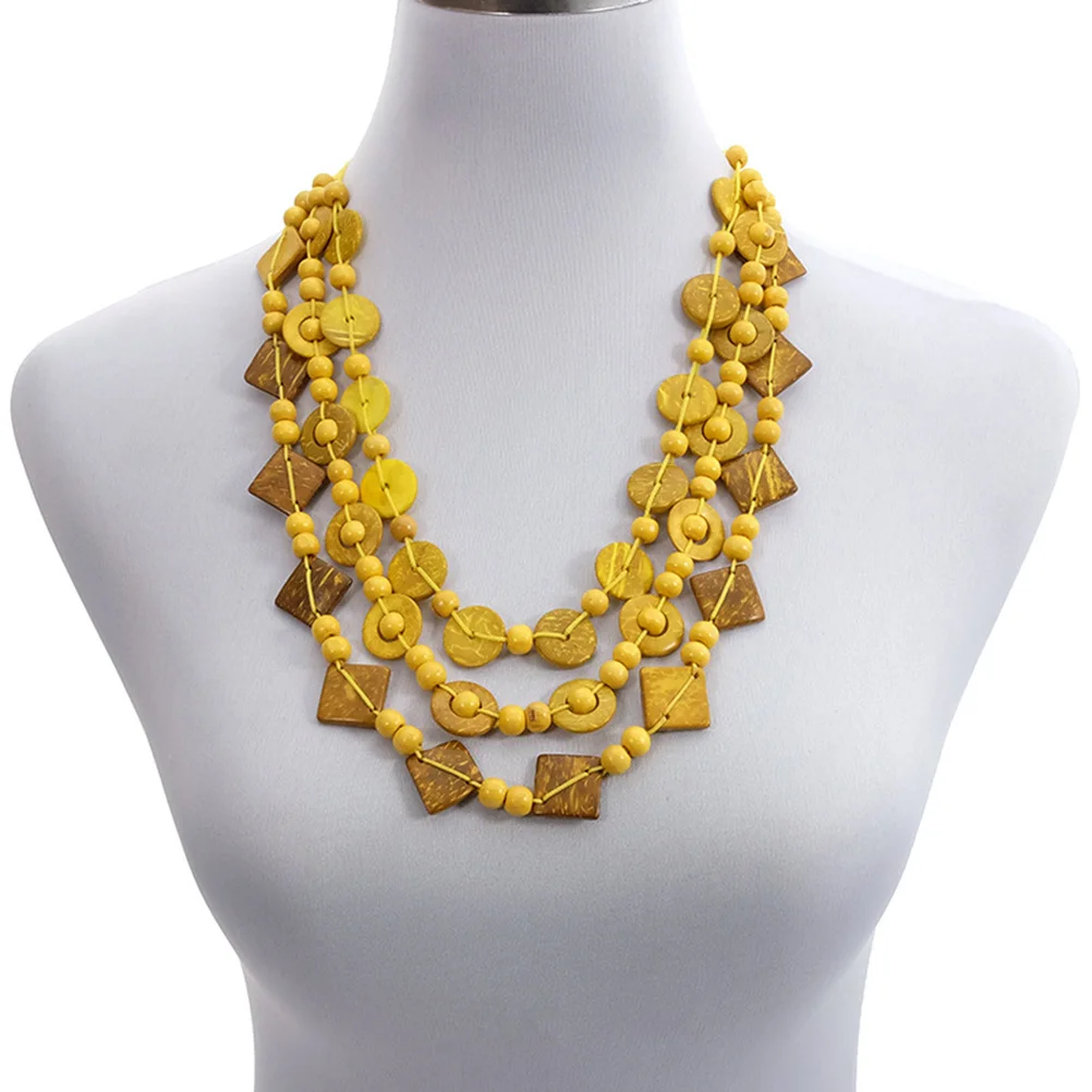 

Retro Necklace Bohemia Style Vintage Braided Beach Women Jewelry Choker Fashion Long Wooden Beads Coconut Shell Everyday Wear